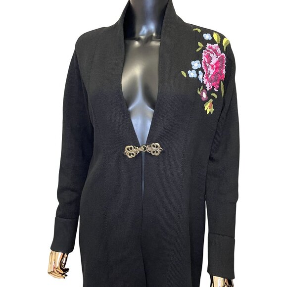 Soft Surroundings Black Oversized Floral Embroidered Longline Duster Cardigan XS - Picture 5 of 15